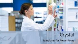  Presentation with pharmacy - PPT layouts featuring medicine in shelf at pharmacy background and a light blue colored foreground