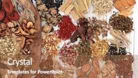  Presentation with traditional chinese medicine - Audience pleasing presentation theme consisting of medicine ingredients on a maple backdrop and a coral colored foreground