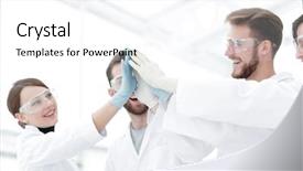  Presentation with high dimension - Presentation design enhanced with medicine lab - scientists giving each other background and a white colored foreground