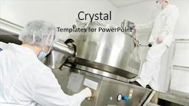  Presentation with pharmaceutical factory - Presentation theme with medicine manufacturing - pharmaceutical factory worker at pharmacy background and a light gray colored foreground