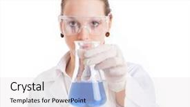  Presentation with liquid - Amazing PPT layouts having medicine manufacturing - young scientist holding a flask backdrop and a white colored foreground