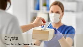  Presentation with female hospital patient - Amazing slide deck having medicine-pandemic-and-healthcare-concept backdrop and a mint green colored foreground