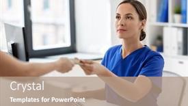  Presentation with female hospital patient - Slide deck featuring medicine-people-and-healthcare-concept background and a coral colored foreground