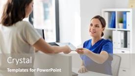  Presentation with female hospital patient - PPT layouts enhanced with medicine-people-and-healthcare-concept background and a gray colored foreground