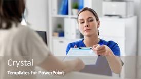  Presentation with female hospital patient - Audience pleasing theme consisting of medicine-people-and-healthcare-concept backdrop and a gray colored foreground