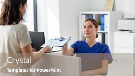  Presentation with female hospital patient - Cool new slides with medicine-people-and-healthcare-concept backdrop and a coral colored foreground