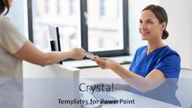  Presentation with female hospital patient - Slide deck featuring medicine-people-and-healthcare-concept background and a light blue colored foreground