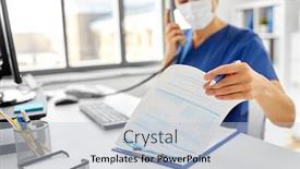  Presentation with medical face mask - PPT layouts having medicine-people-and-healthcare-concept background and a lemonade colored foreground