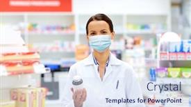  Presentation with apothecary - Slide deck with medicine-pharmaceutics-and-healthcare-concept background and a sky blue colored foreground