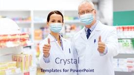  Presentation with medical face mask - Amazing PPT theme having medicine-pharmaceutics-and-healthcare-concept backdrop and a sky blue colored foreground