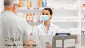  Presentation with medical face mask - Slide set with medicine-pharmaceutics-health-care background and a mint green colored foreground