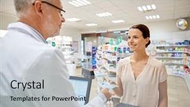  Presentation with senior care - Colorful slide set enhanced with medicine pharmaceutics health care backdrop and a light gray colored foreground