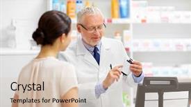  Presentation with drug pharmacy - Slide deck with medicine pharmaceutics healthcare and people background and a soft green colored foreground