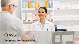  Presentation with apothecary - Presentation theme featuring medicine pharmaceutics healthcare and people background and a light gray colored foreground
