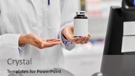  Presentation with drug pharmacy - Audience pleasing slides consisting of medicine-pharmaceutics-healthcare-and-people backdrop and a light gray colored foreground