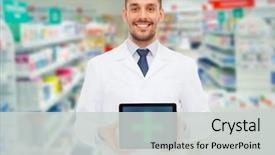  Presentation with pharmacy tablet - Beautiful slide set featuring medicine pharmacy people health care backdrop and a light gray colored foreground