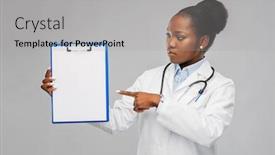  Presentation with clipboard stethoscope - Amazing presentation design having medicine-profession-and-healthcare-concept backdrop and a light gray colored foreground