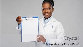  Presentation with doctor african - Colorful slide deck enhanced with medicine-profession-and-healthcare-concept backdrop and a light gray colored foreground