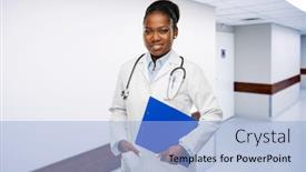  Presentation with clipboard stethoscope - PPT theme with medicine-profession-and-healthcare-concept background and a light blue colored foreground