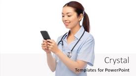  Presentation with asian doctor - Slide set enhanced with medicine-profession-and-healthcare-concept background and a sky blue colored foreground