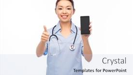 Presentation with asian doctor - Amazing PPT theme having medicine-profession-and-healthcare-concept backdrop and a light blue colored foreground