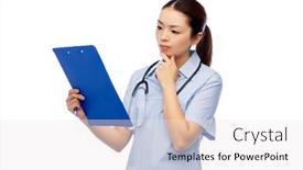  Presentation with asian doctor - Colorful slide deck enhanced with medicine-profession-and-healthcare-concept backdrop and a sky blue colored foreground