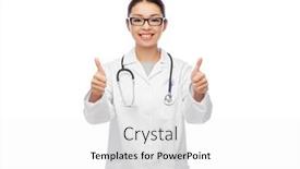  Presentation with asian doctor - PPT theme having medicine-profession-and-healthcare-concept background and a white colored foreground