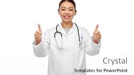  Presentation with asian doctor - PPT theme enhanced with medicine-profession-and-healthcare-concept background and a white colored foreground