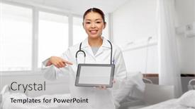  Presentation with asian doctor - Cool new PPT theme with medicine-profession-and-healthcare-concept backdrop and a light gray colored foreground