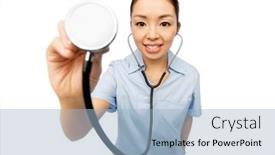  Presentation with asian doctor - Slide deck having medicine-profession-and-healthcare-concept background and a light blue colored foreground