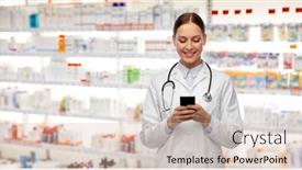  Presentation with female doctor - Audience pleasing PPT theme consisting of medicine-profession-and-healthcare-concept backdrop and a soft green colored foreground