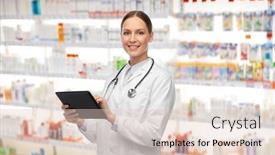  Presentation with pharmacy tablet - PPT layouts enhanced with medicine-profession-and-healthcare-concept background and a lemonade colored foreground