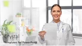  Presentation with medical smiling doctor - Audience pleasing slide set consisting of medicine-profession-and-healthcare-concept backdrop and a light gray colored foreground