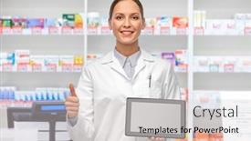  Presentation with pharmacy tablet - Slide set featuring medicine-profession-and-healthcare-concept background and a light gray colored foreground