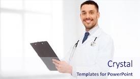  Presentation with clipboard stethoscope - Audience pleasing slides consisting of medicine profession and healthcare concept - smiling male doctor with clipboard and stethoscope writing prescription over white background backdrop and a sky blue colored foreground