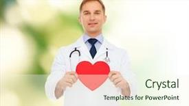  Presentation with charity - Amazing slides having medicine profession charity and healthcare concept - smiling male doctor with red heart and stethoscope over natural background backdrop and a cream colored foreground