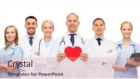  Presentation with teamwork doctors - Beautiful slides featuring medicine profession teamwork and healthcare backdrop and a coral colored foreground