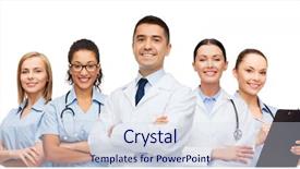  Presentation with teamwork doctors - Colorful presentation design enhanced with medicine profession teamwork and healthcare backdrop and a sky blue colored foreground