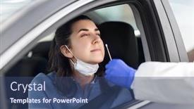  Presentation with making medicine - PPT theme featuring medicine-quarantine-and-pandemic-concept background and a ocean colored foreground