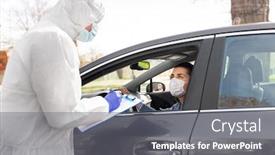  Presentation with medical worker - PPT theme consisting of medicine-quarantine-and-pandemic-concept background and a gray colored foreground