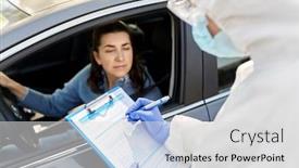  Presentation with hazmat - Colorful PPT theme enhanced with medicine-quarantine-and-pandemic-concept backdrop and a light gray colored foreground