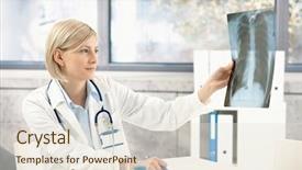  Presentation with medical desk - Amazing PPT theme having medicine radiology - medical doctor analysing x-ray image backdrop and a lemonade colored foreground