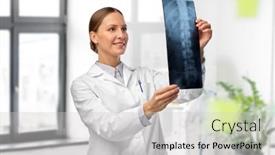  Presentation with happy image - Amazing presentation theme having medicine-radiology-and-healthcare-concept backdrop and a light gray colored foreground