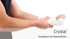  Presentation with sport - Slide set having medicine sport - young man with elastic bandage background and a sky blue colored foreground