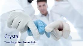  Presentation with laboratory - Beautiful slide set featuring medicine strategy - group of scientists pointing backdrop and a  colored foreground