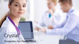  Presentation with female leader social media - PPT layouts featuring medicine student - attractive female doctor in front background and a  colored foreground