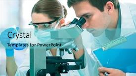  Presentation with research - PPT theme enhanced with medicine student - group of young clinicians experimentation background and a seafoam green colored foreground