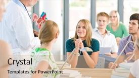  Presentation with professor - Beautiful presentation theme featuring medicine students with professor backdrop and a  colored foreground