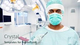  Presentation with surgery room - Colorful presentation design enhanced with medicine-surgery-and-people-concept backdrop and a sky blue colored foreground