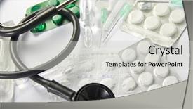  Presentation with syringe - Theme with medicine syringes and stethoscope background and a light gray colored foreground